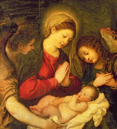 Madonna and Child with Two Angels by Tiziano Vecelli